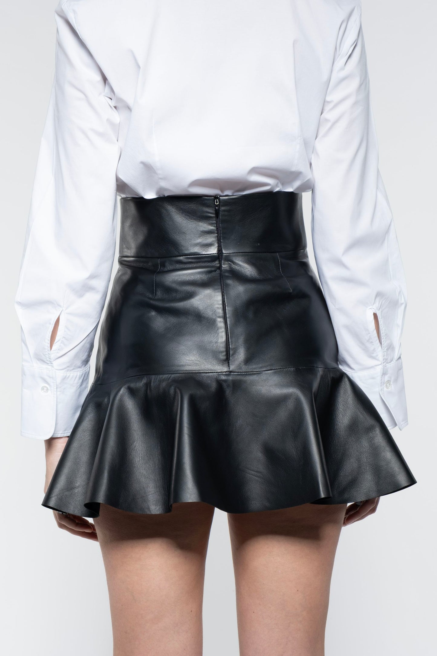 Volant Skirt - Black Leather