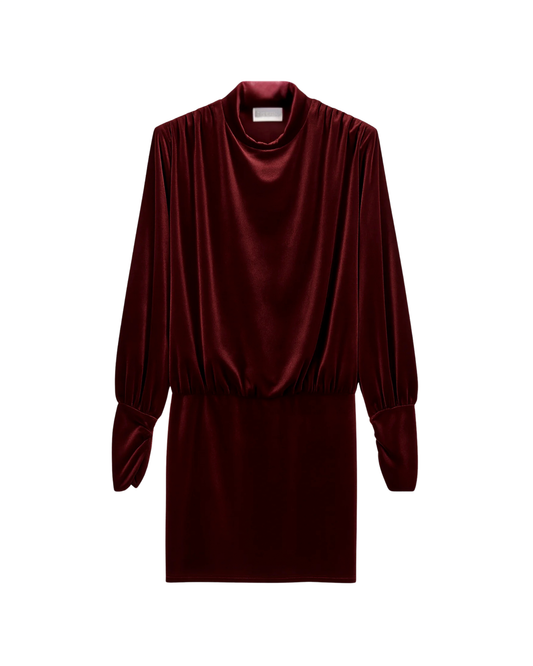 Abito corto con collo alto a fascia