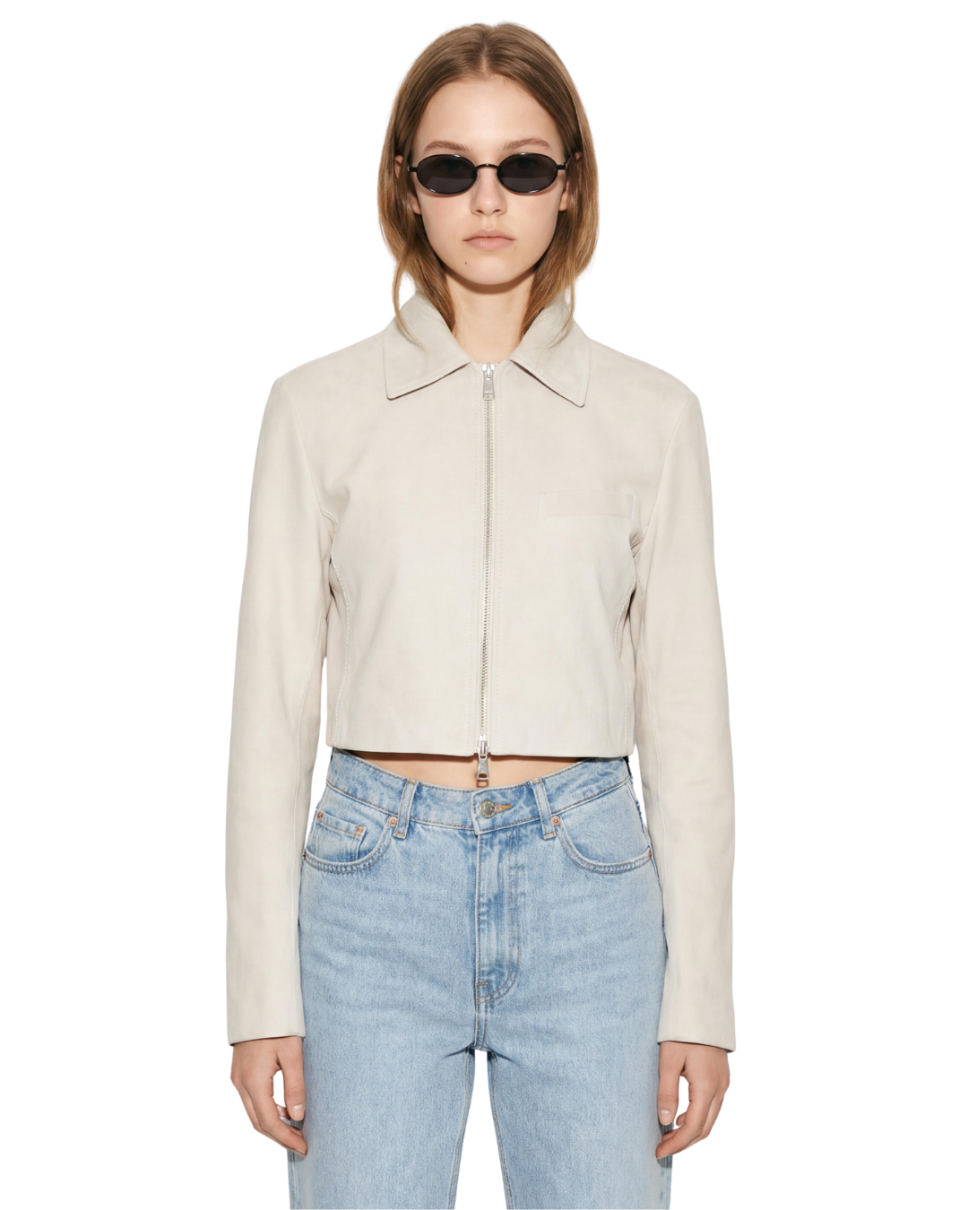 Short suede leather jacket