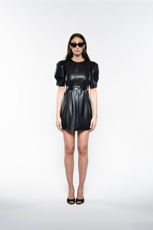 Short Dress - Black Leather
