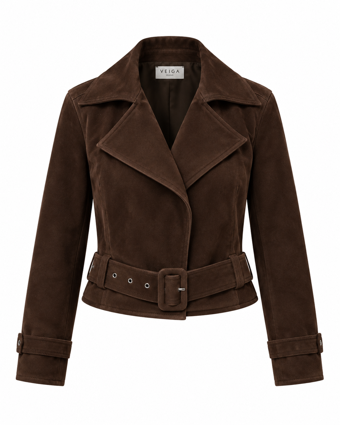 Giacca biker in suede con cintura Sibilla